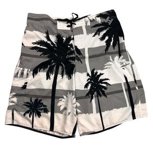 Tony Hawk Men's Swim Trunks Shorts XL Black White Palm Trees